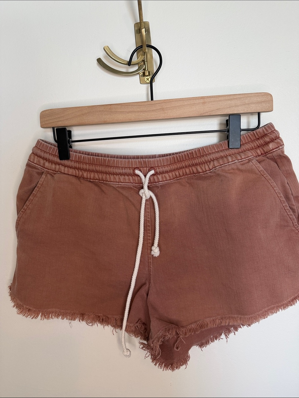 AERIE Drawstring Frayed-Hem  Shorts in Rust size med